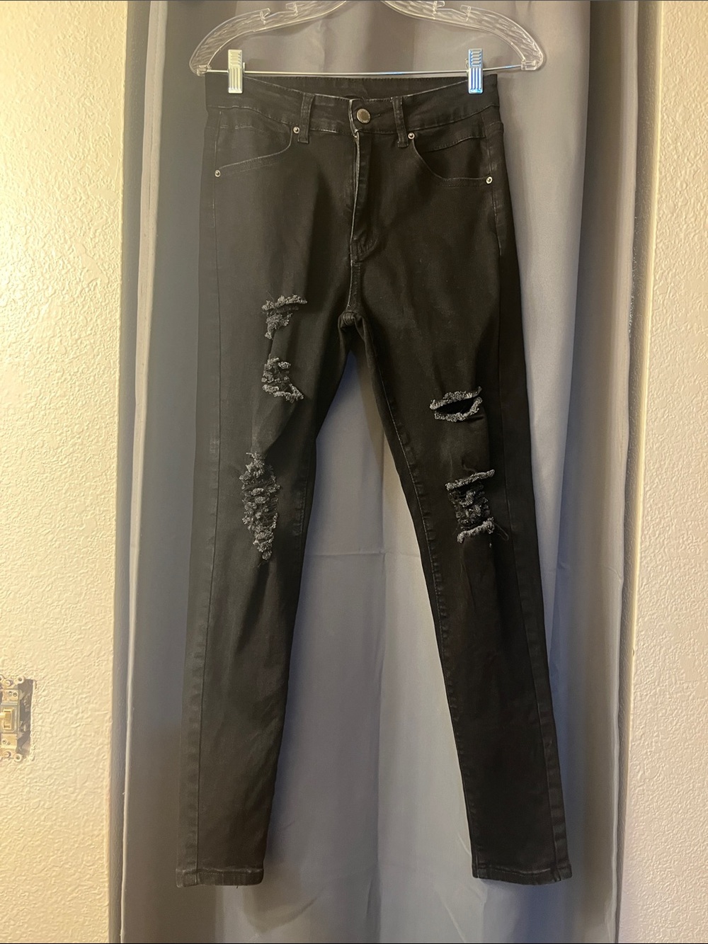 Black Ripped Skinny Jeans for Women - Distressed Stretch Denim